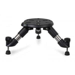 Adjustable tripod base with three legs.