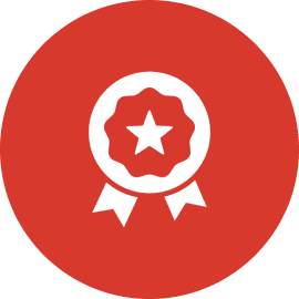 Award icon with star on red background.