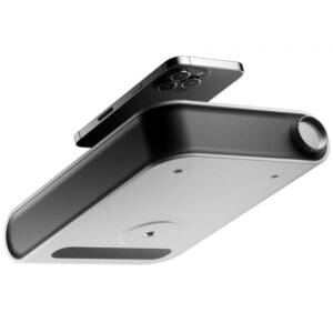 Smartphone and magnetic phone charger in use.