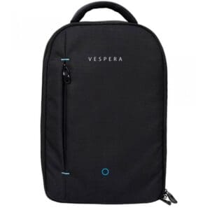 Black backpack with Vespera logo.