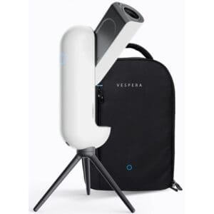 Compact telescope with tripod and carrying case.