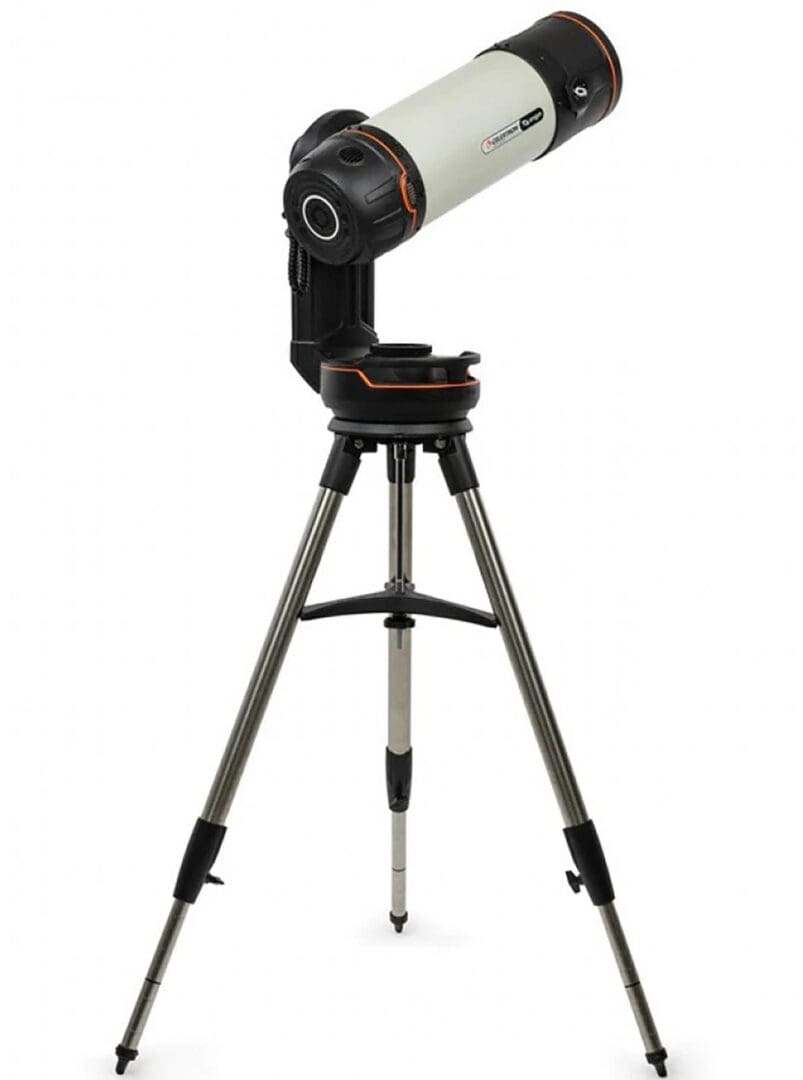 A modern telescope mounted on a sturdy tripod.